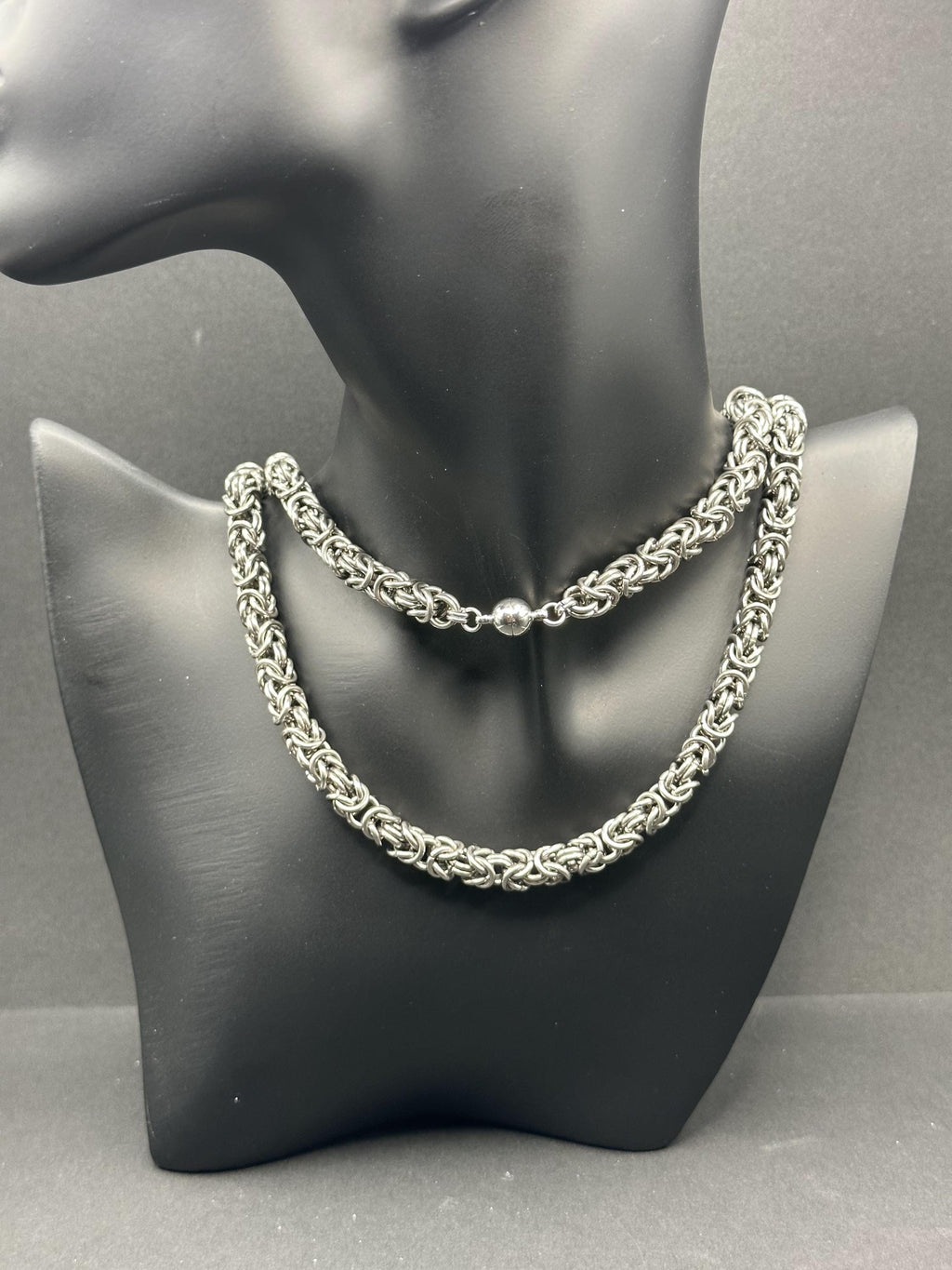 Stainless Steel Double Byzantine Chainmaille Necklace: Fantasy Unisex Jewelry