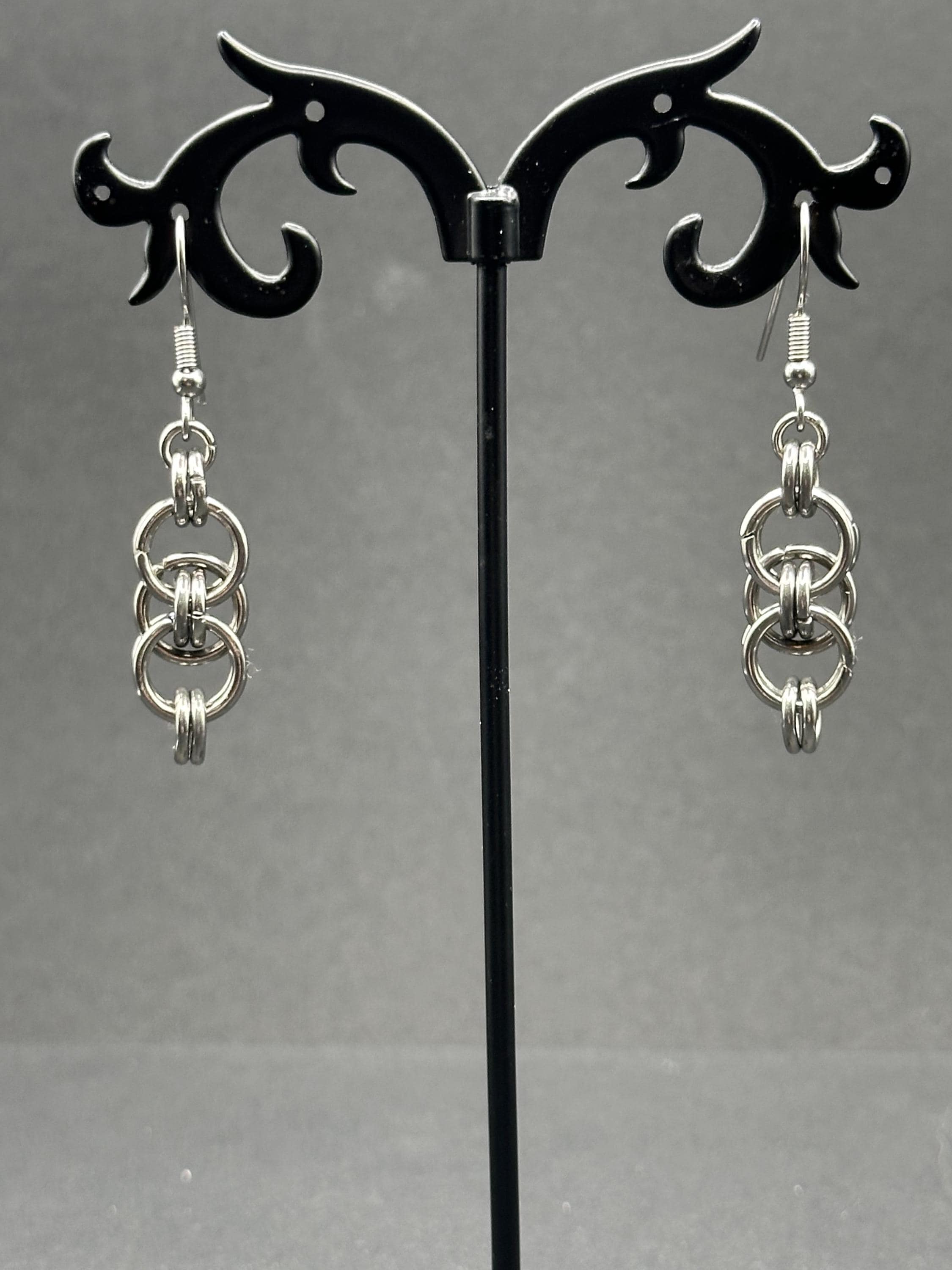 Helm Weave Chainmaille Earrings — Fantasy-Inspired Stainless Steel Elegance