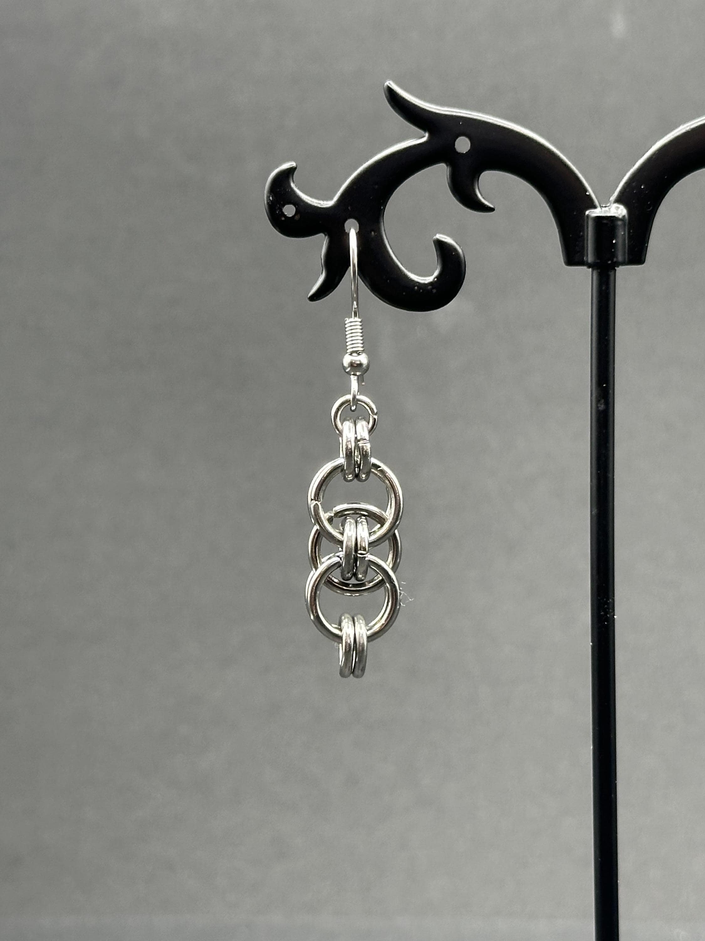 Helm Weave Chainmaille Earrings — Fantasy-Inspired Stainless Steel Elegance