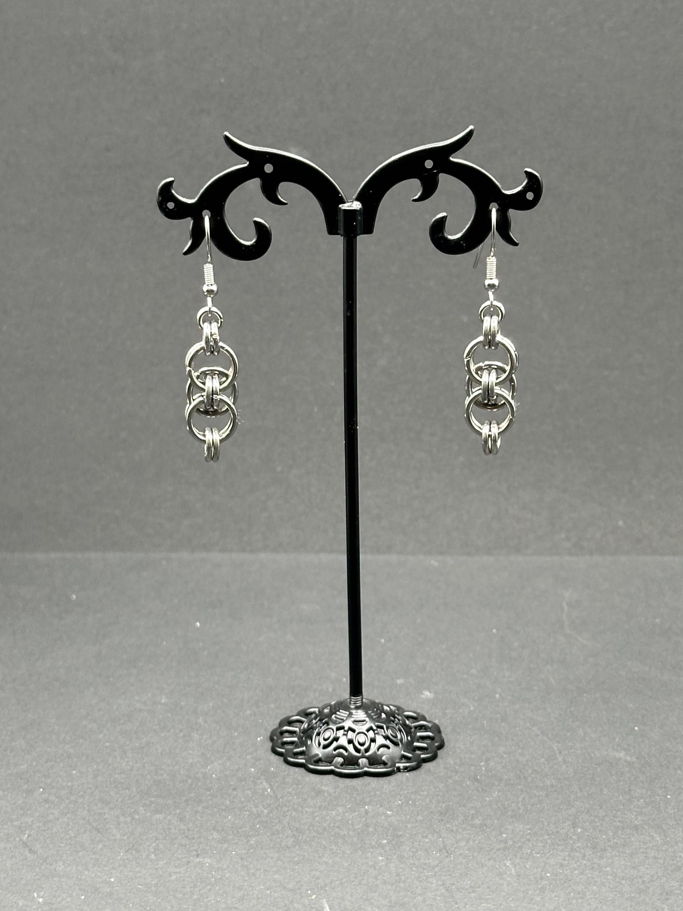 Helm Weave Chainmaille Earrings — Fantasy-Inspired Stainless Steel Elegance