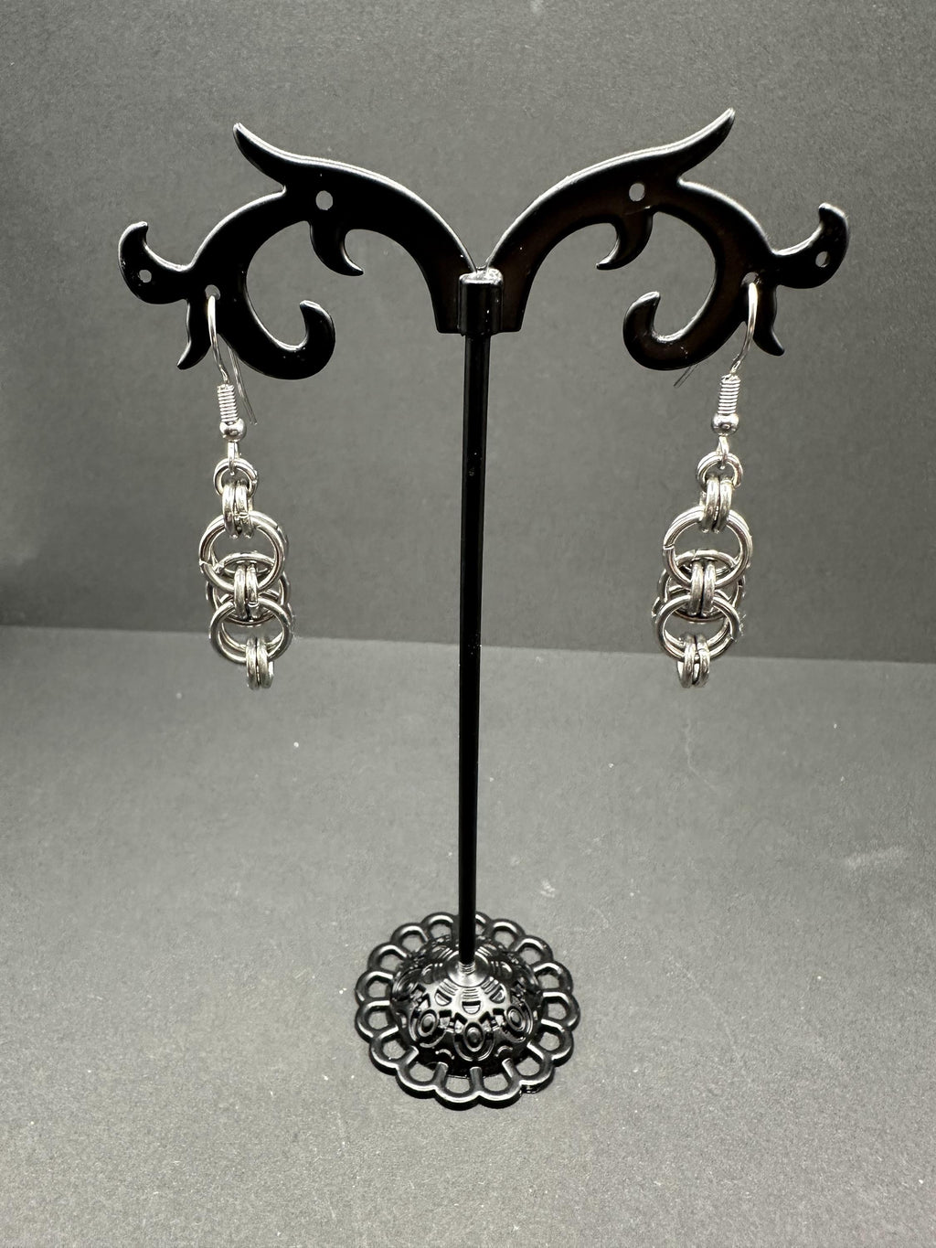 Helm Weave Chainmaille Earrings — Fantasy-Inspired Stainless Steel Elegance