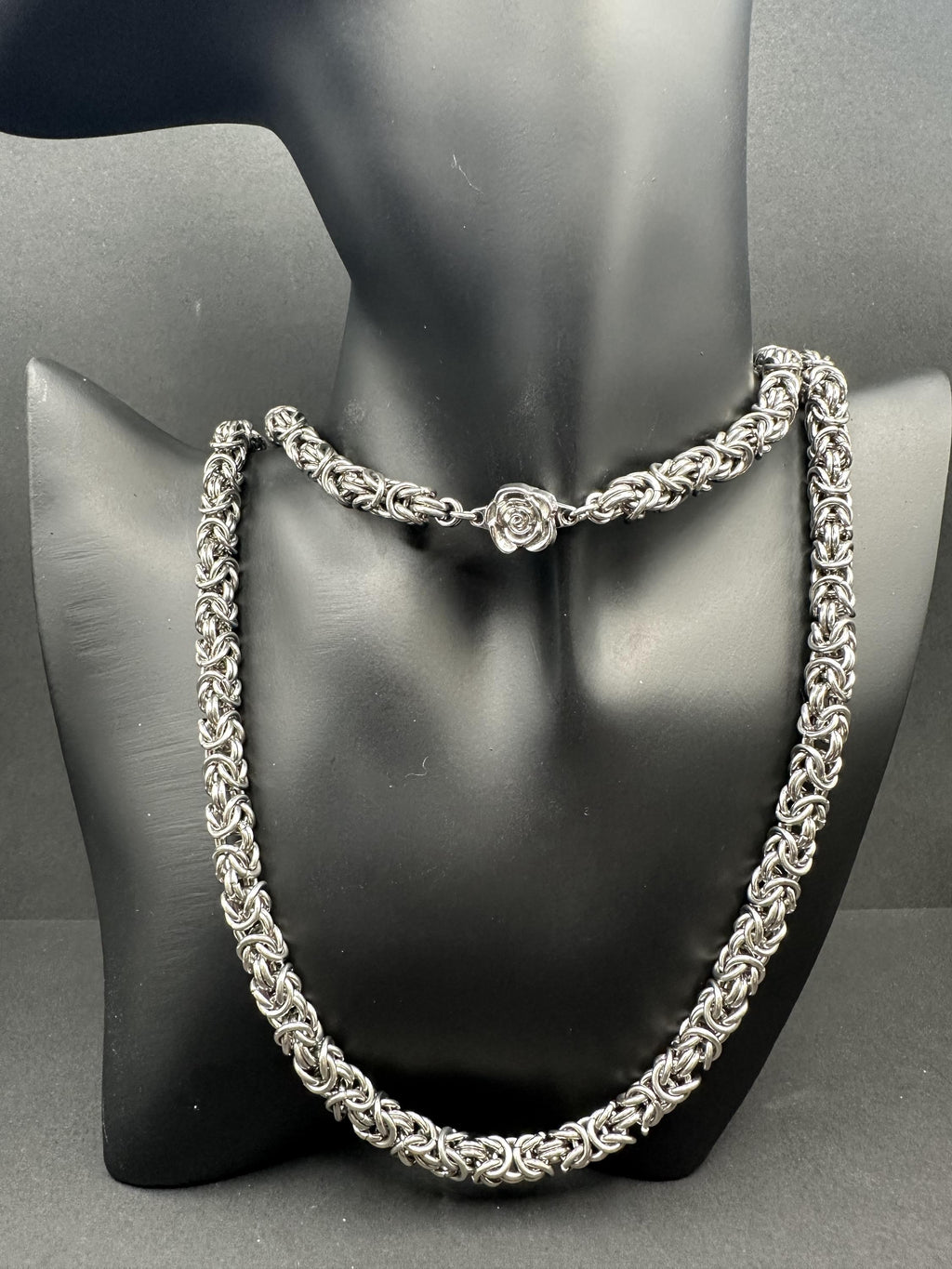 Stainless Steel Double Byzantine Chainmaille Necklace: Fantasy Unisex Jewelry