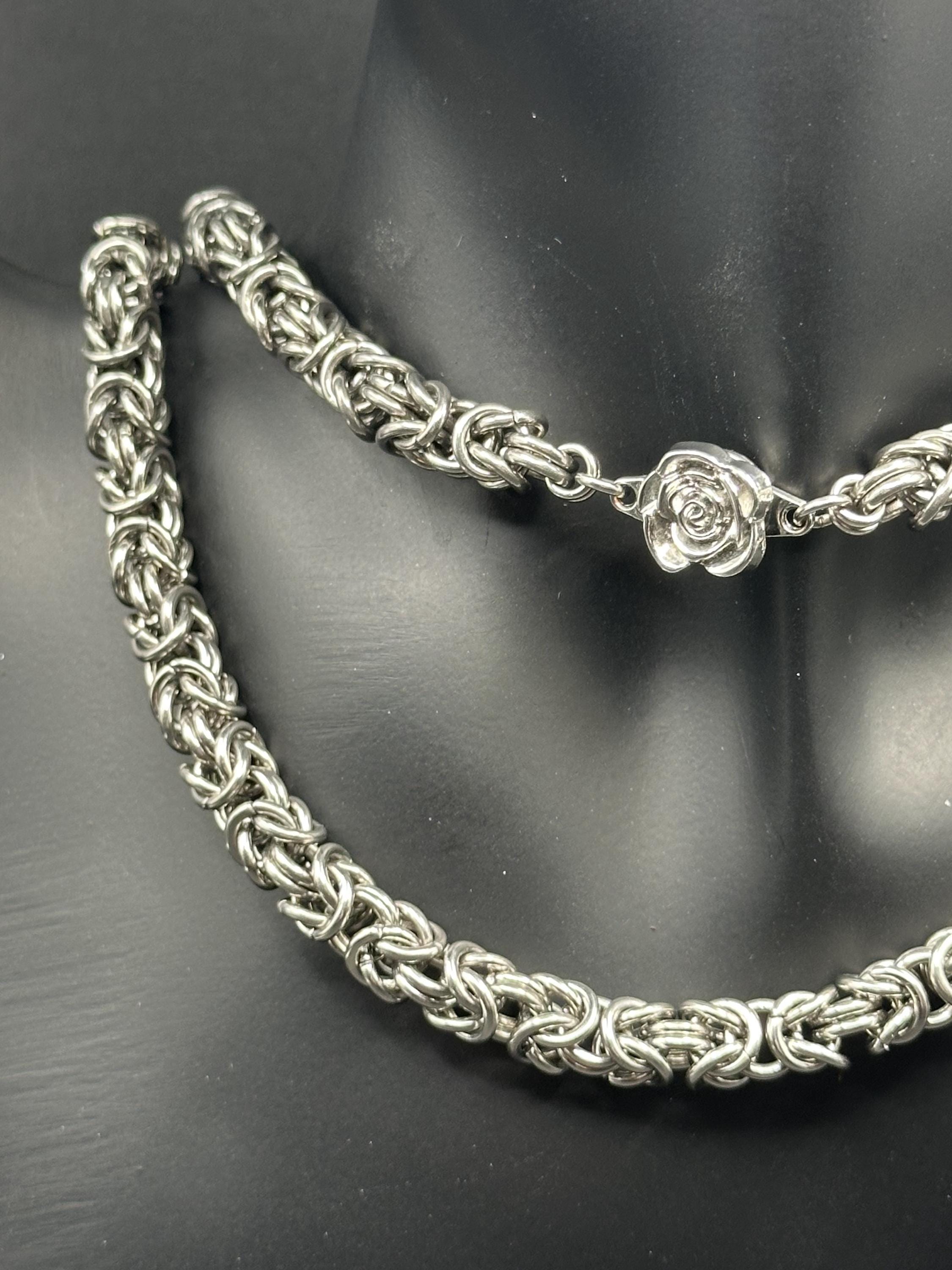 Stainless Steel Double Byzantine Chainmaille Necklace: Fantasy Unisex Jewelry