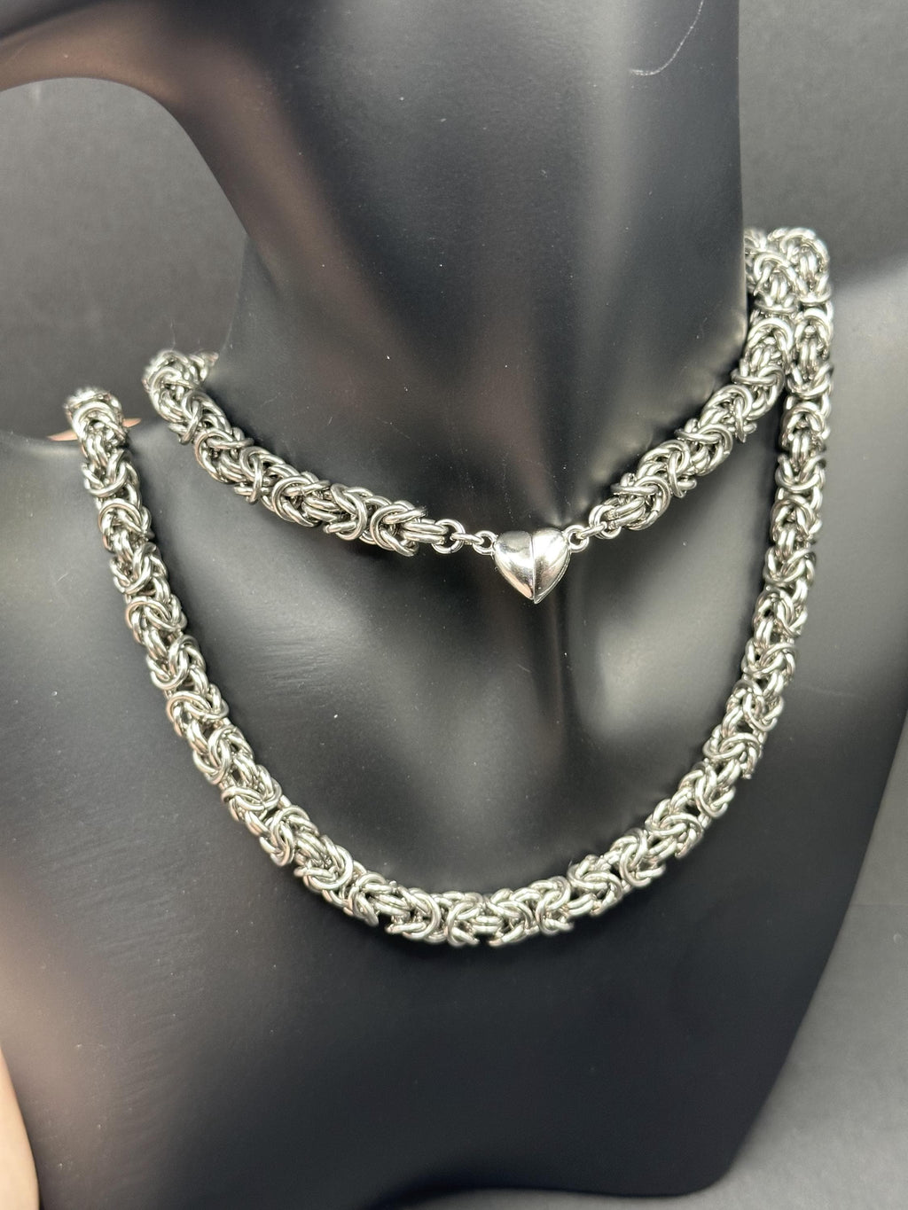 Stainless Steel Double Byzantine Chainmaille Necklace: Fantasy Unisex Jewelry