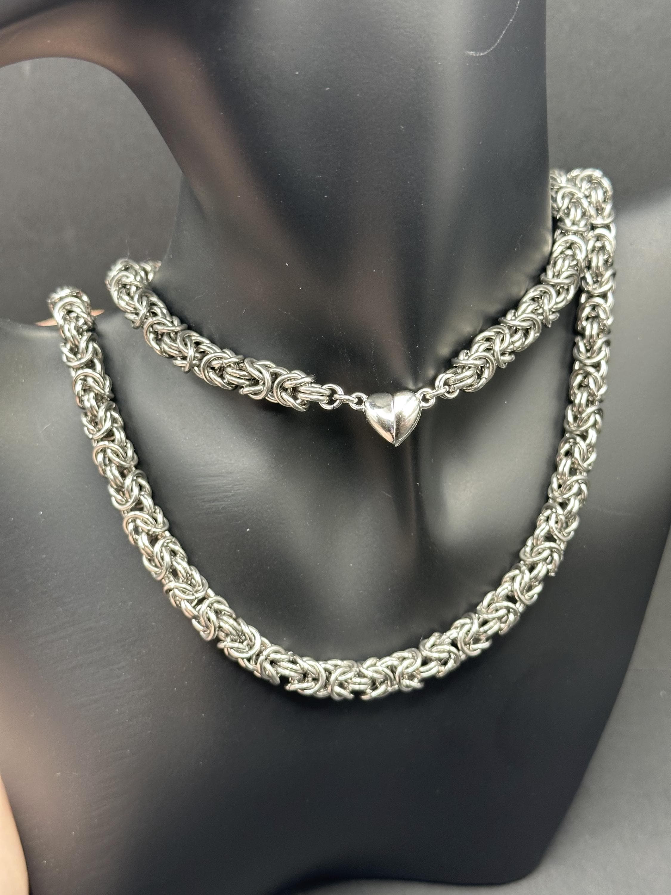 Stainless Steel Double Byzantine Chainmaille Necklace: Fantasy Unisex Jewelry